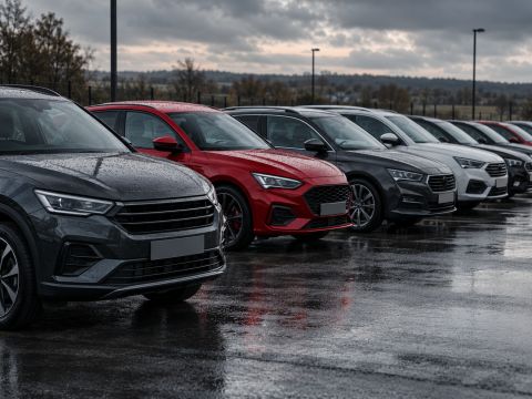 Row of used cars in the yard