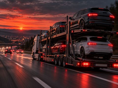 Car transporter on the motorway