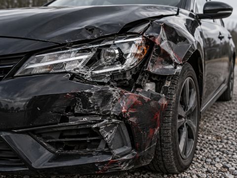 Front of an accident-damaged car